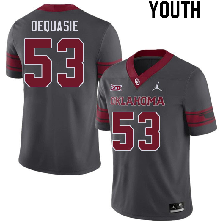 Youth #53 Reed DeQuasie Oklahoma Sooners College Football Jerseys Stitched Sale-Charcoal - Click Image to Close